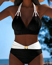 Lily™ | High Waisted Double Strap Swimsuit with Contrast Color