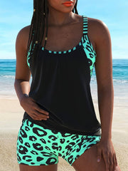 Larae | Turquoise Tankini Set with Leopard Print