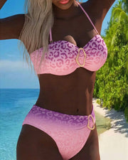 Sofia™ | Halter Neck Leopard Print Gradient Swimsuit