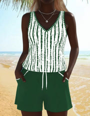 Mia™ | Casual Two Piece Printed V-Neck Swimsuit with Pockets