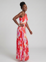Taya | One Shoulder Pleated Bodice Midi Dress