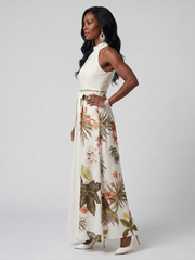 Meadow | Draped Halter Botanical Panel Maxi Dress