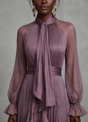 Demetria | Tie Neck Ruffle Tiered Maxi Dress
