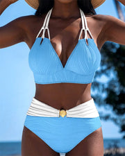 Lily™ | High Waisted Double Strap Swimsuit with Contrast Color