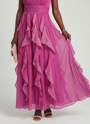 Orea | High Neck Gathered Ruffle Layers Maxi Dress