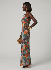 Larkin | Fitted Multicolor Scale Pattern Maxi Dress
