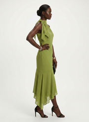 Winifred | Draped Halter Keyhole Midi Dress