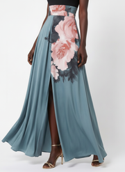 Olympas | Halter Bodice Floral Skirt Maxi Dress