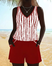Mia™ | Casual Two Piece Printed V-Neck Swimsuit with Pockets