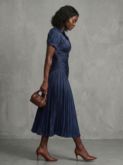 Theodora | Pleated Waistline Stripe Midi Dress