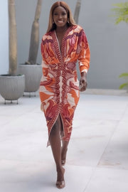 Eva | Sun Escape Unique Print Dolman Midi Dress