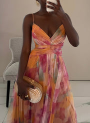 Karen | Painted Floral Print V-Neck Maxi Dress