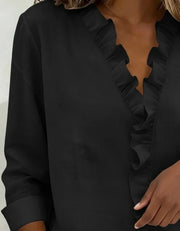 Audrey™ | Blouse with Ruffles, V-Neck and Long Sleeves