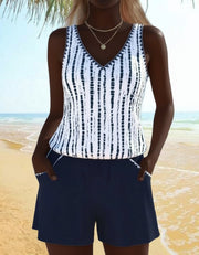 Mia™ | Casual Two Piece Printed V-Neck Swimsuit with Pockets