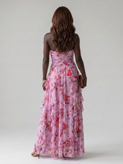 Nori | Halter Neck Ruched Bodice Floral Maxi Dress