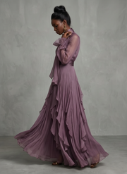 Demetria | Tie Neck Ruffle Tiered Maxi Dress