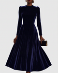 Liora™ | Navy Blue Midi Dress with Long Sleeves