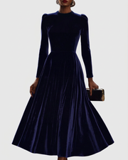 Liora™ | Navy Blue Midi Dress with Long Sleeves