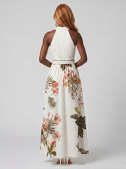 Meadow | Draped Halter Botanical Panel Maxi Dress