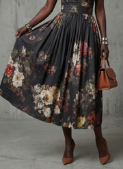 Greta | High Neck Keyhole Floral Pleated Midi Dress