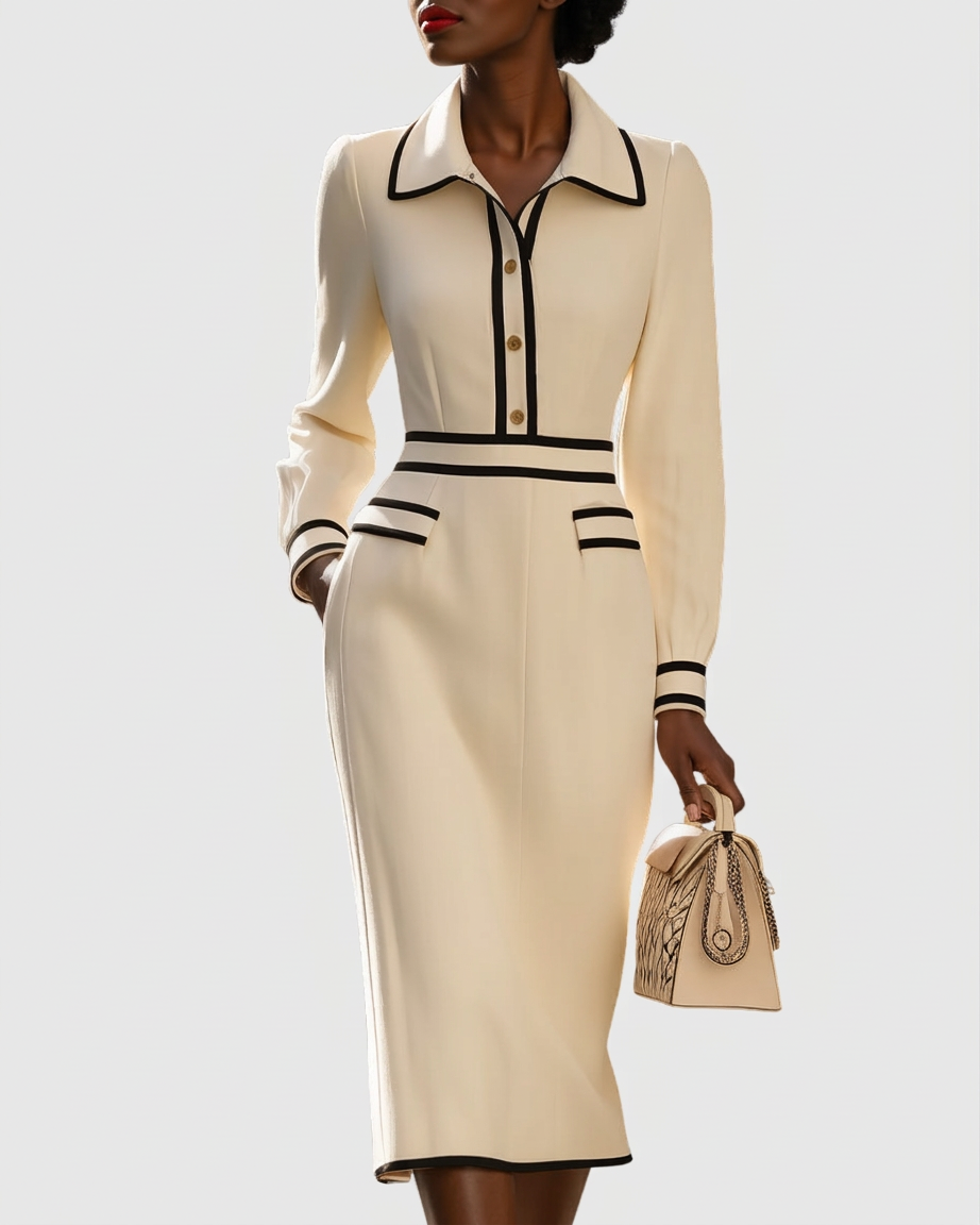 Elisee™ | Fitted midi dress with button detail