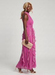 Orea | High Neck Gathered Ruffle Layers Maxi Dress