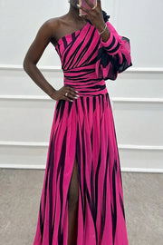 Shiloh - Elegant Striped Maxi Dress with One Shoulder