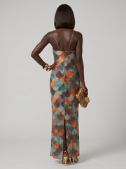 Larkin | Fitted Multicolor Scale Pattern Maxi Dress