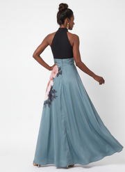 Olympas | Halter Bodice Floral Skirt Maxi Dress