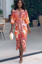 Eva | Sun Escape Unique Print Dolman Midi Dress