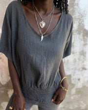 BOMIA - Comfortable Waisted T-shirt with V-neckline