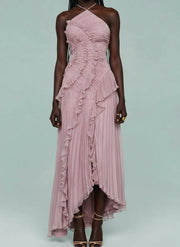 Ruth | Pleated Suspender Long Dress With Slits Dress