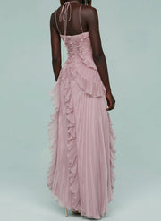 Ruth | Pleated Suspender Long Dress With Slits Dress