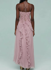 Ruth | Pleated Suspender Long Dress With Slits Dress