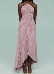 Ruth | Pleated Suspender Long Dress With Slits Dress