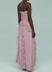 Ruth | Pleated Suspender Long Dress With Slits Dress
