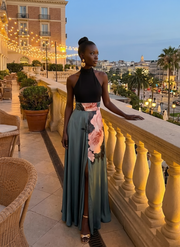 Olympas | Halter Bodice Floral Skirt Maxi Dress