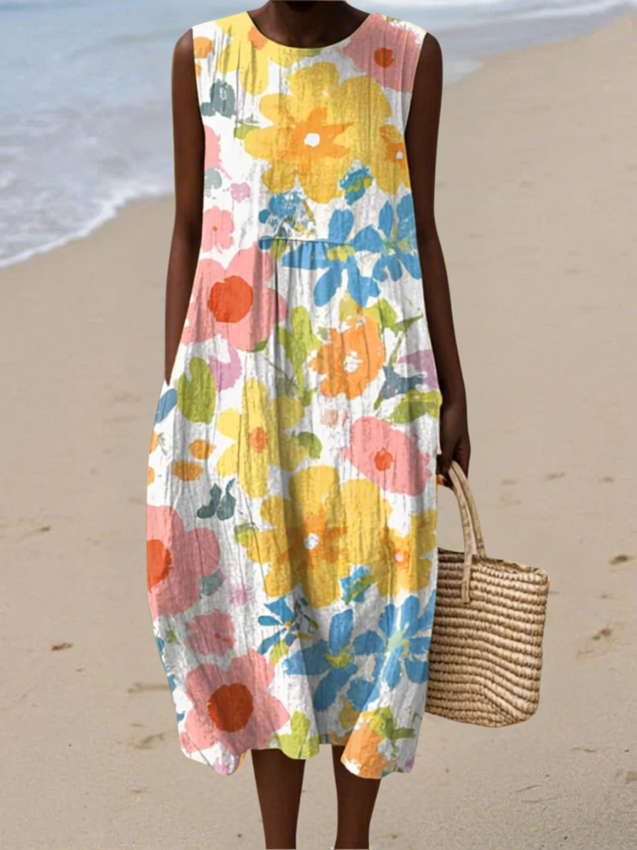 Ella™ Midi Dress with Pastel Flowers