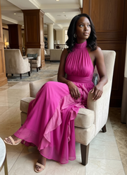 Orea | High Neck Gathered Ruffle Layers Maxi Dress