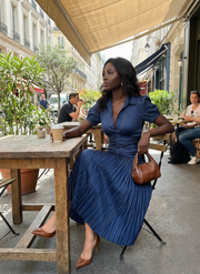 Theodora | Pleated Waistline Stripe Midi Dress