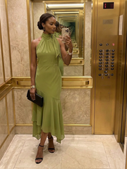 Winifred | Draped Halter Keyhole Midi Dress