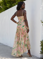 Marigold | Spaghetti Strap Sheer Overlay Midi Dress