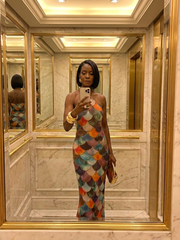Larkin | Fitted Multicolor Scale Pattern Maxi Dress