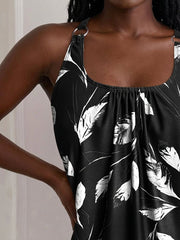 Elisee | Black & White Leaf Print Tankini Set