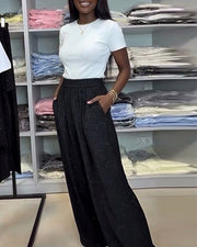 Elegent High-Waisted Shiny Wide Leg Pants