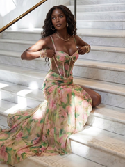 Marigold | Spaghetti Strap Sheer Overlay Midi Dress