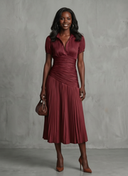 Theodora | Pleated Waistline Stripe Midi Dress