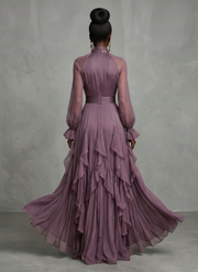 Demetria | Tie Neck Ruffle Tiered Maxi Dress