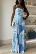 Eleonore | Ric Rac Strap Bow Back Printed Maxi Dress