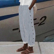 VIEENA – STRIPED BUTTON-ACCENT PANTS